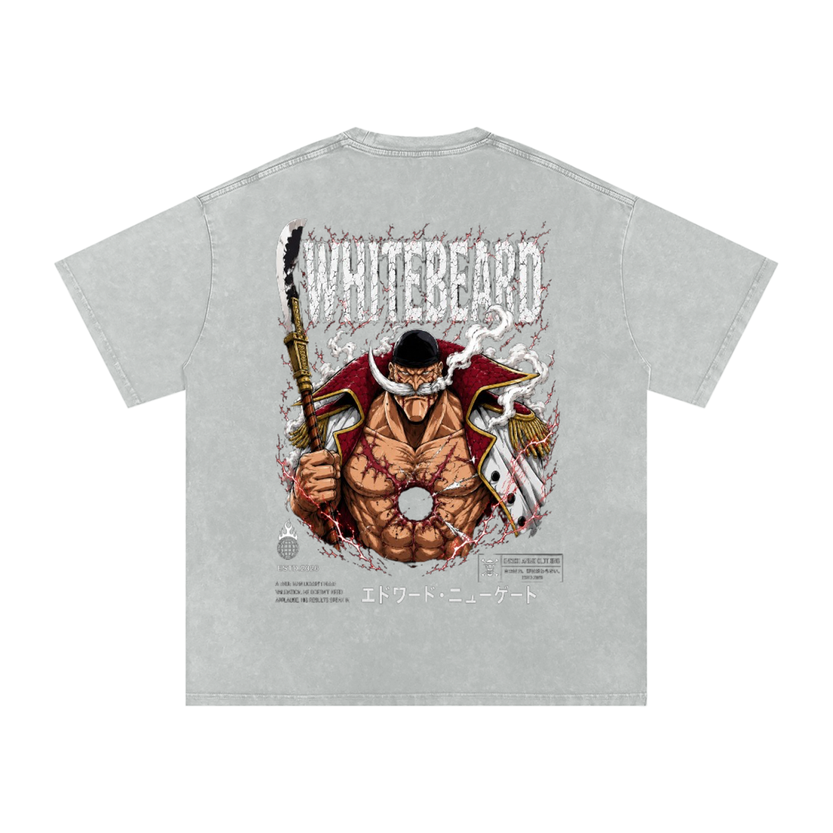 EDWARD NEWGATE WHITEBEARD WANTED POSTER ONE PIECE OVERSIZED T SHIRT