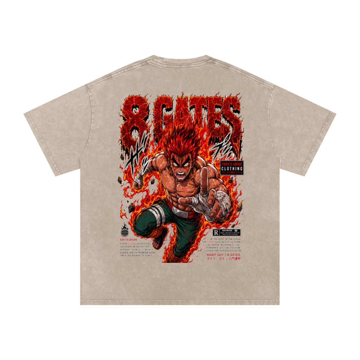 MIGHT GUY 8 INNER GATES NARUTO OVERSIZED T SHIRT
