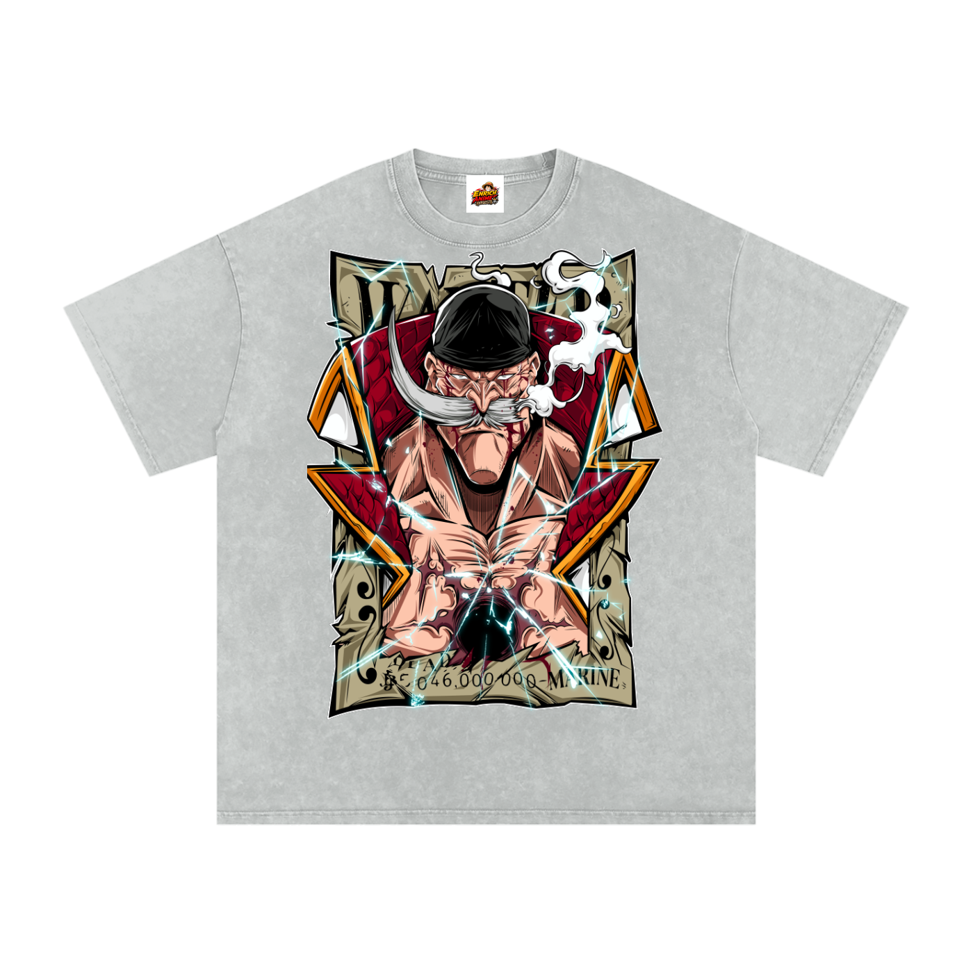 EDWARD NEWGATE WHITEBEARD WANTED POSTER ONE PIECE OVERSIZED T SHIRT