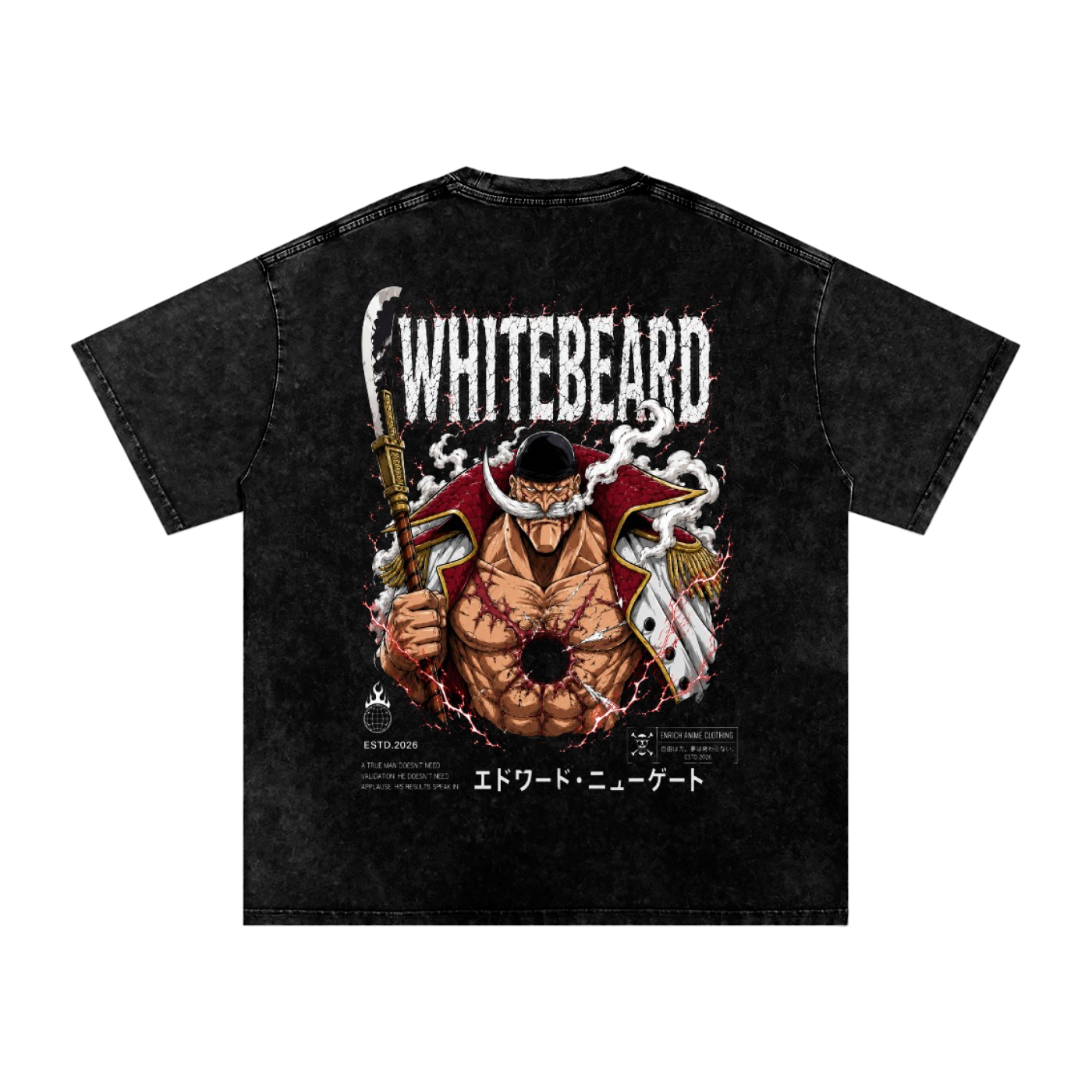 EDWARD NEWGATE WHITEBEARD WANTED POSTER ONE PIECE OVERSIZED T SHIRT
