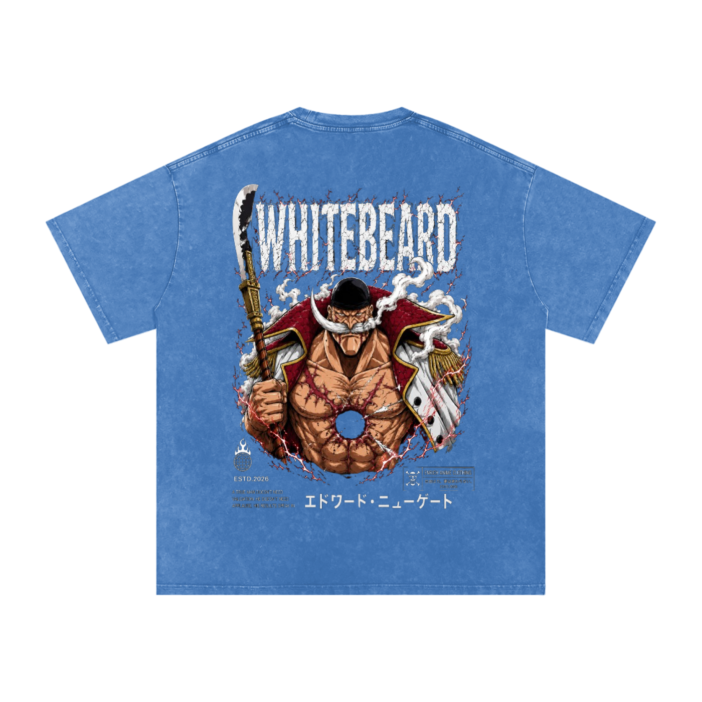 EDWARD NEWGATE WHITEBEARD WANTED POSTER ONE PIECE OVERSIZED T SHIRT